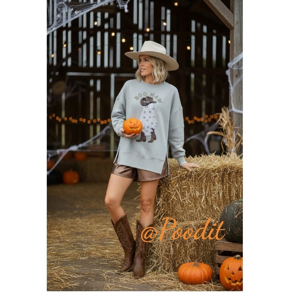 PEACH LOVE CALIFORNIA Halloween western ghost oversized French terry top S M L